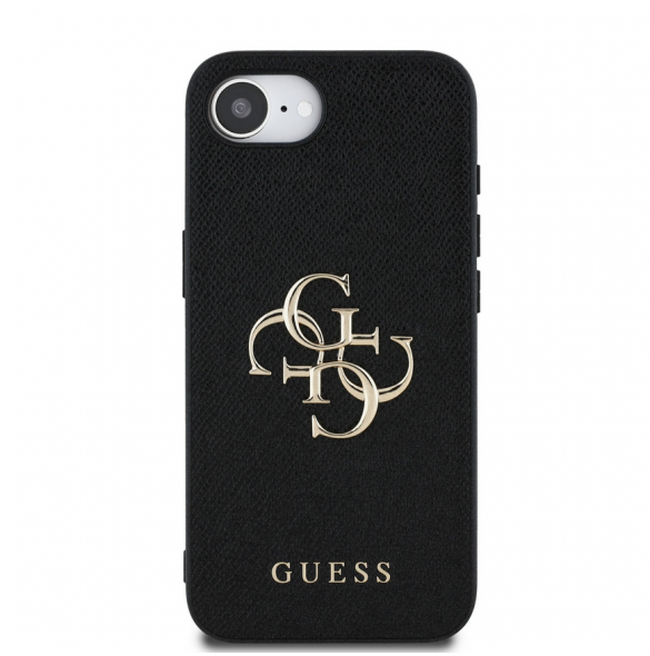 Guess PU Grained 4G metalllogofodral för iPhone 16e Svart