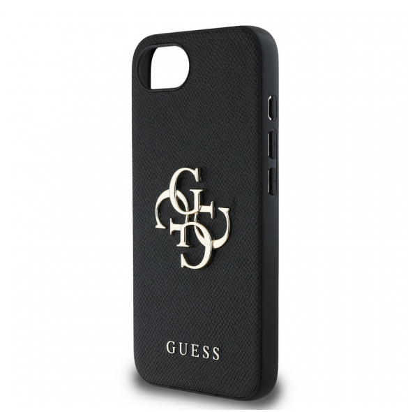 Guess PU Grained 4G metalllogofodral för iPhone 16e Svart