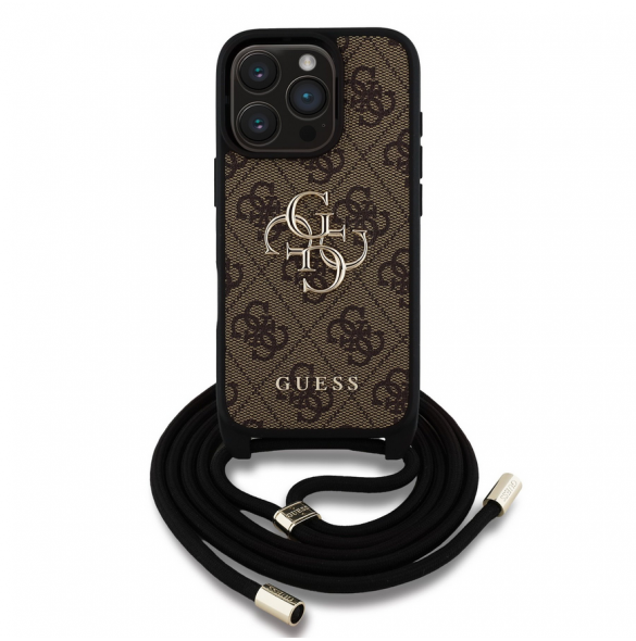 Guess PU 4G Metal Logo Crossbody Strap Case för iPhone 16 Pro Brown