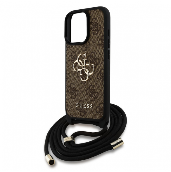 Guess PU 4G Metal Logo Crossbody Strap Case för iPhone 16 Pro Brown