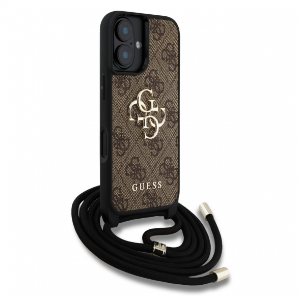 Guess PU 4G Metal Logo Crossbody Strap Fodral till iPhone 16 Brun