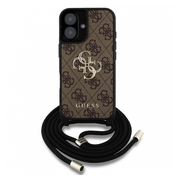 Guess PU 4G Metal Logo Crossbody Strap Fodral till iPhone 16 Brun