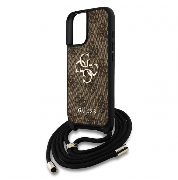 Guess PU 4G Metal Logo Crossbody Strap Fodral till iPhone 16 Brun