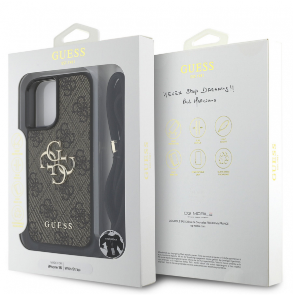 Guess PU 4G Metal Logo Crossbody Strap Fodral till iPhone 16 Brun