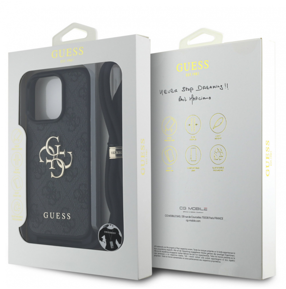 Guess PU 4G Metal Logo Crossbody Strap Fodral för iPhone 16 Pro Max Svart