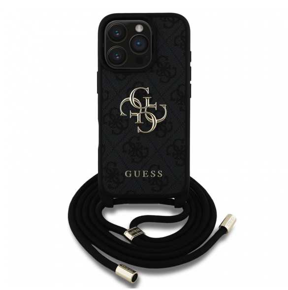Guess PU 4G Metal Logo Crossbody Strap Fodral för iPhone 16 Pro Svart