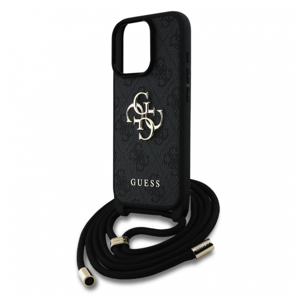Guess PU 4G Metal Logo Crossbody Strap Fodral för iPhone 16 Pro Svart