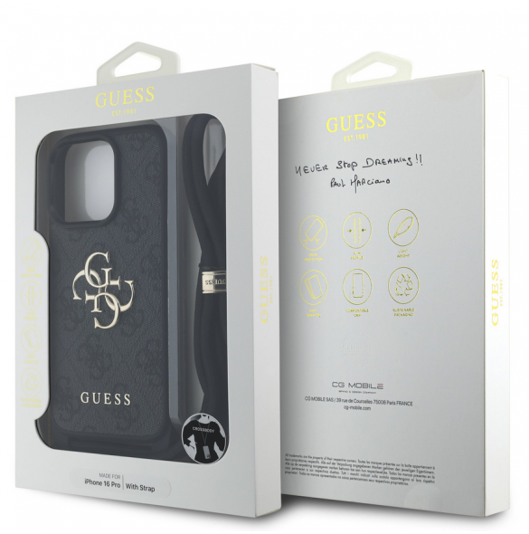 Guess PU 4G Metal Logo Crossbody Strap Fodral för iPhone 16 Pro Svart