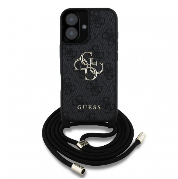 Guess PU 4G Metal Logo Crossbody Strap Fodral till iPhone 16 Svart