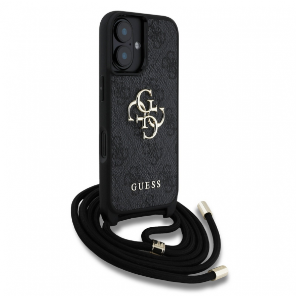 Guess PU 4G Metal Logo Crossbody Strap Fodral till iPhone 16 Svart