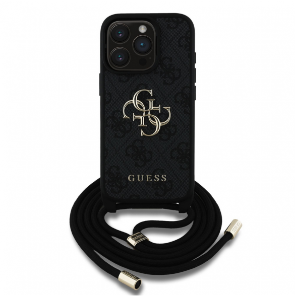 Guess PU 4G Metal Logo Crossbody Strap Case för iPhone 15 Pro Svart