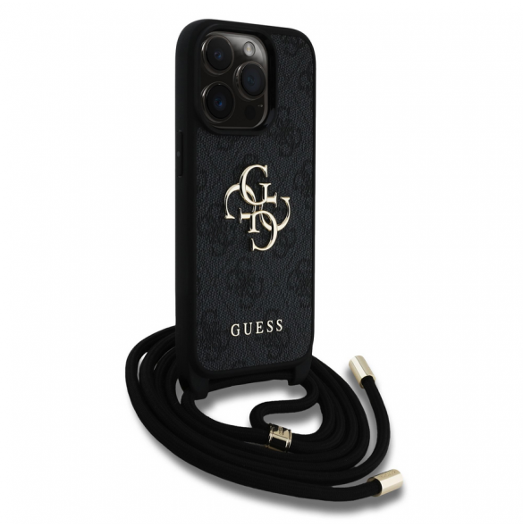 Guess PU 4G Metal Logo Crossbody Strap Case för iPhone 15 Pro Svart