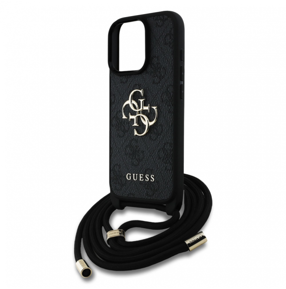 Guess PU 4G Metal Logo Crossbody Strap Case för iPhone 15 Pro Svart