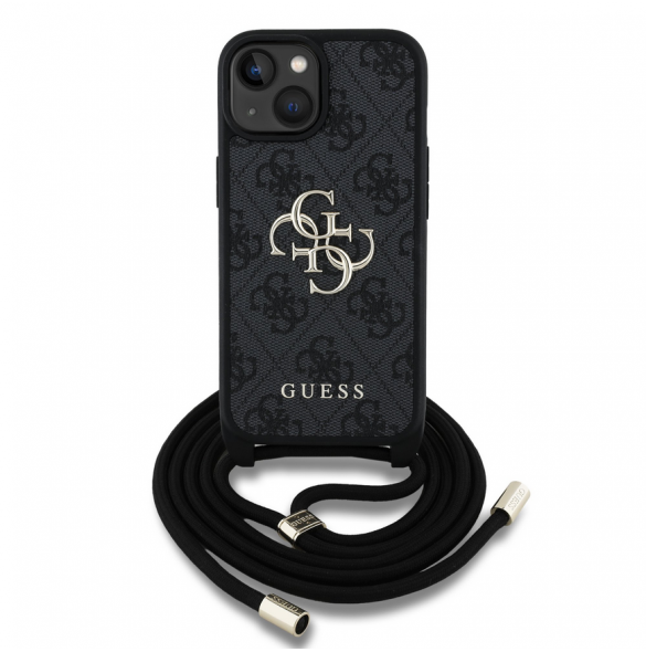 Guess PU 4G Metal Logo Crossbody Strap Fodral till iPhone 15 Svart