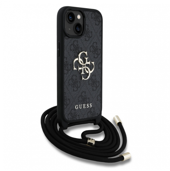 Guess PU 4G Metal Logo Crossbody Strap Fodral till iPhone 15 Svart