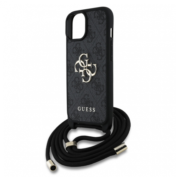 Guess PU 4G Metal Logo Crossbody Strap Fodral till iPhone 15 Svart