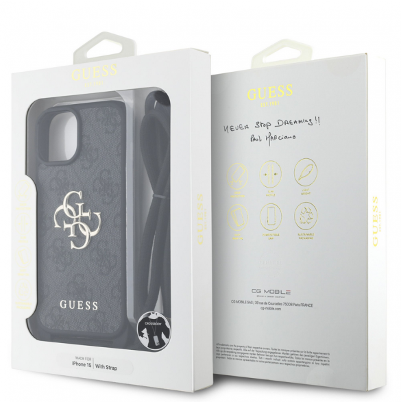 Guess PU 4G Metal Logo Crossbody Strap Fodral till iPhone 15 Svart