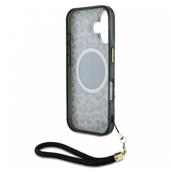 Guess IML Leopard Triangle Logo Strap MagSafe Fodral för iPhone 16 Brun