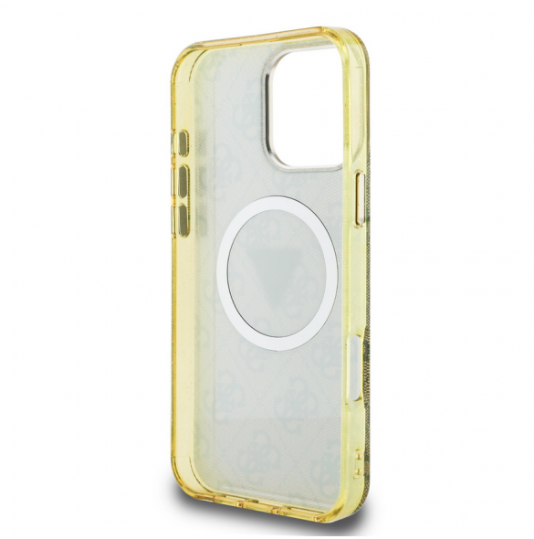 Guess IML 4G Glitter och Triangle Logo MagSafe Fodral för iPhone 16 Pro Brown