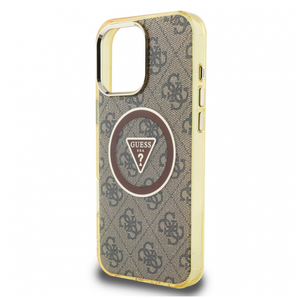 Guess IML 4G Glitter och Triangle Logo MagSafe Fodral för iPhone 16 Pro Brown