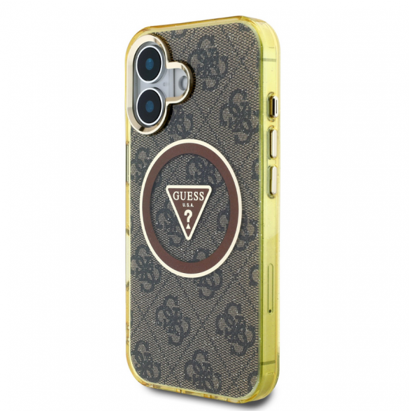 Guess IML 4G Glitter och Triangle Logo MagSafe Fodral för iPhone 16 Brun