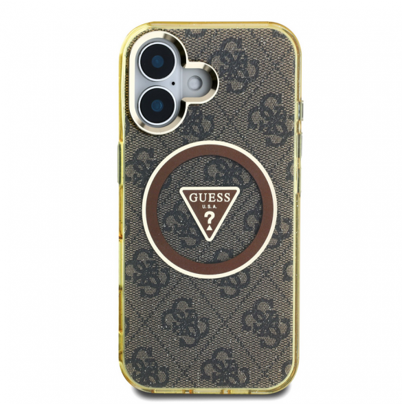 Guess IML 4G Glitter och Triangle Logo MagSafe Fodral för iPhone 16 Brun