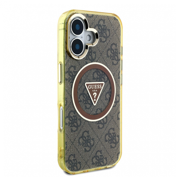 Guess IML 4G Glitter och Triangle Logo MagSafe Fodral för iPhone 16 Brun