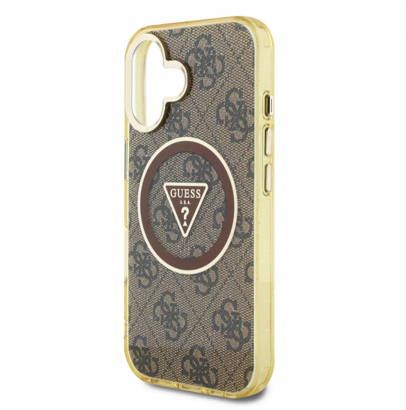 Guess IML 4G Glitter och Triangle Logo MagSafe Fodral för iPhone 16 Brun