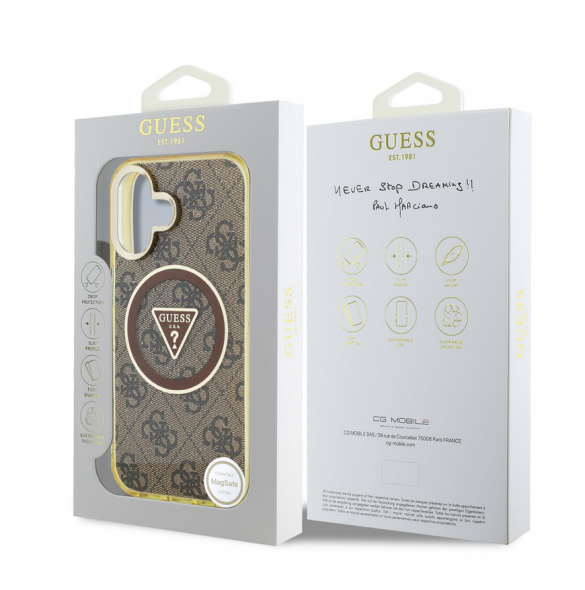 Guess IML 4G Glitter och Triangle Logo MagSafe Fodral för iPhone 16 Brun