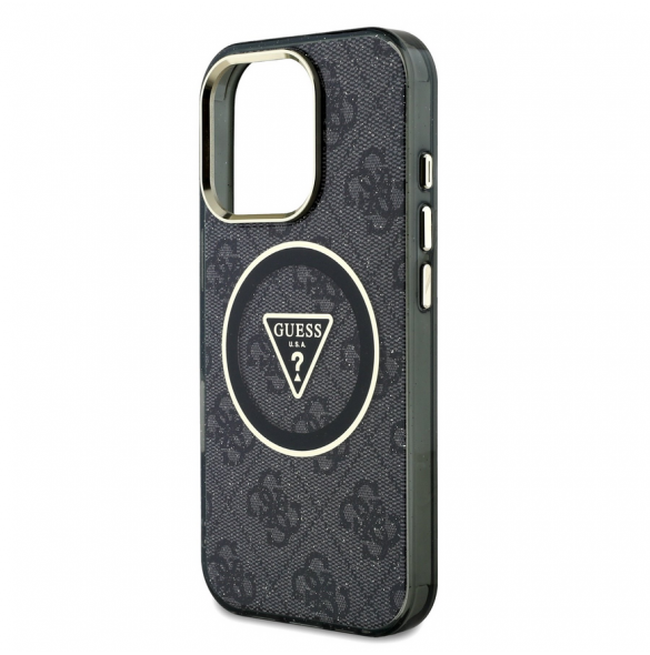 Guess IML 4G Glitter och Triangle Logo MagSafe Fodral för iPhone 16 Pro Max Svart