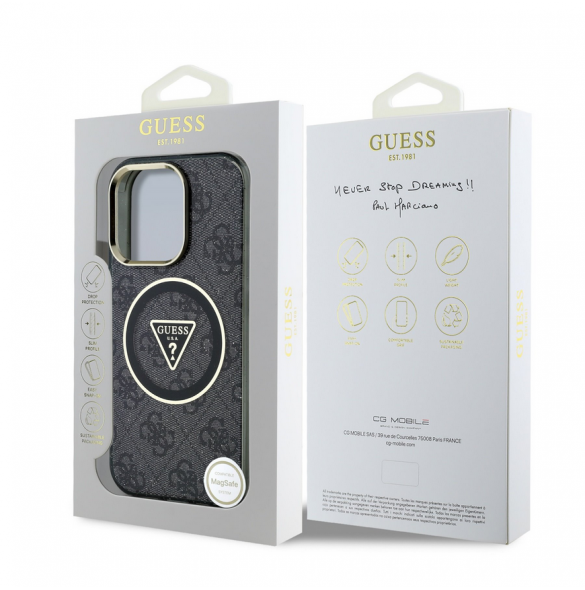 Guess IML 4G Glitter och Triangle Logo MagSafe Fodral för iPhone 16 Pro Max Svart