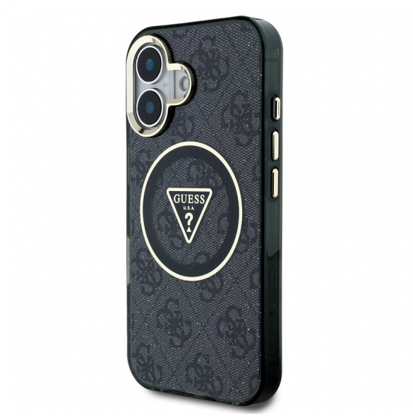 Guess IML 4G Glitter och Triangle Logo MagSafe Fodral för iPhone 16 Svart