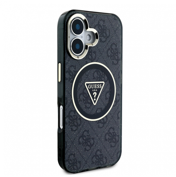 Guess IML 4G Glitter och Triangle Logo MagSafe Fodral för iPhone 16 Svart