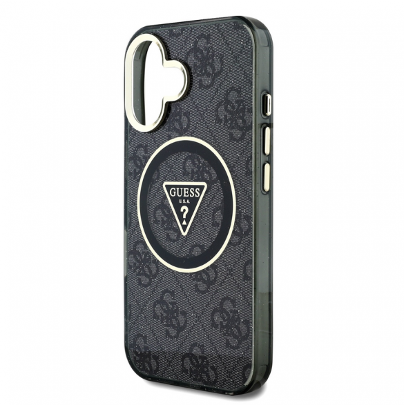 Guess IML 4G Glitter och Triangle Logo MagSafe Fodral för iPhone 16 Svart