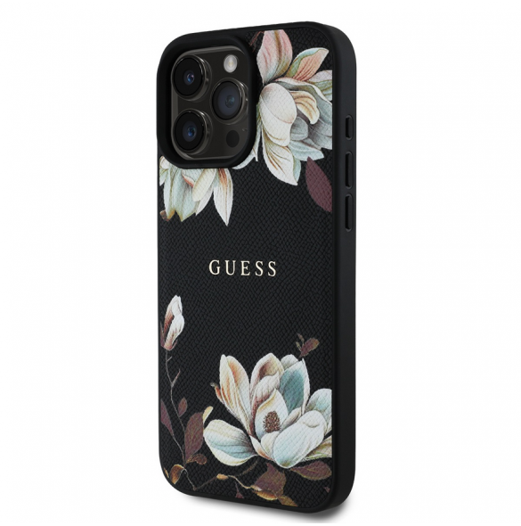 Guess PU Grained Magnolia MagSafe Fodral för iPhone 16 Pro Max Svart