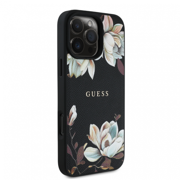 Guess PU Grained Magnolia MagSafe Fodral för iPhone 16 Pro Max Svart