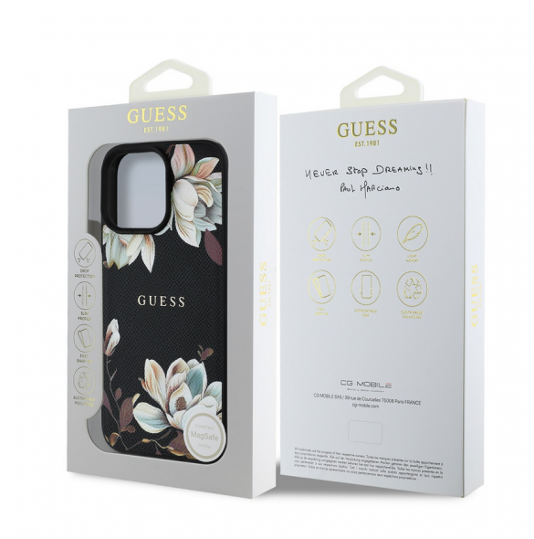 Guess PU Grained Magnolia MagSafe Fodral för iPhone 16 Pro Max Svart