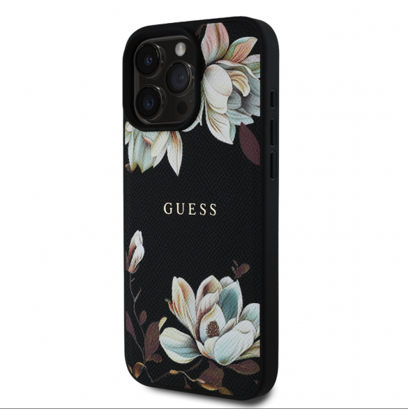 Guess PU Grained Magnolia MagSafe Fodral för iPhone 16 Pro Svart