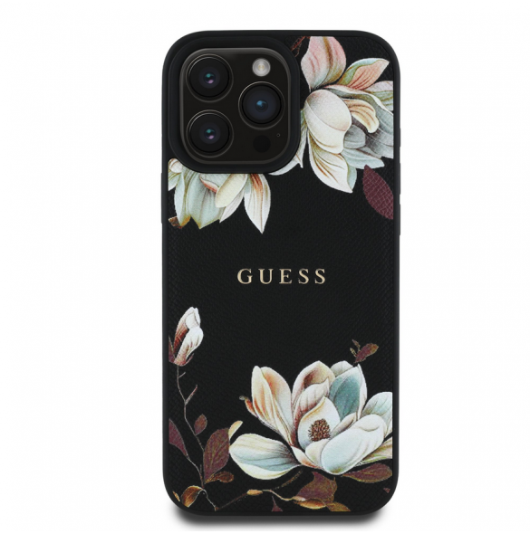 Guess PU Grained Magnolia MagSafe Fodral för iPhone 16 Pro Svart