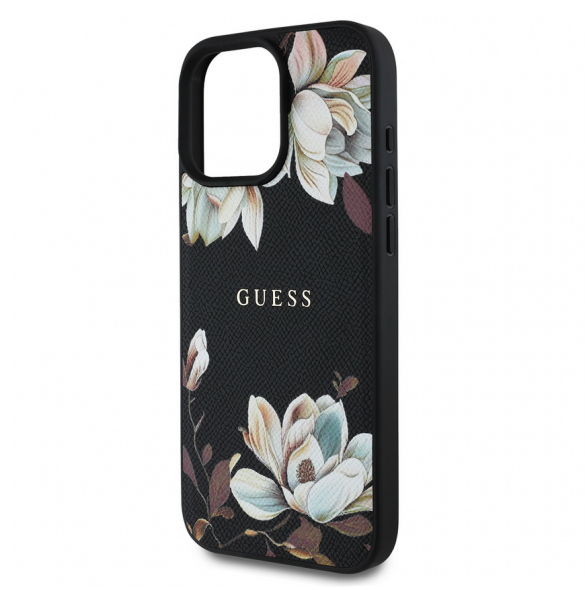 Guess PU Grained Magnolia MagSafe Fodral för iPhone 16 Pro Svart