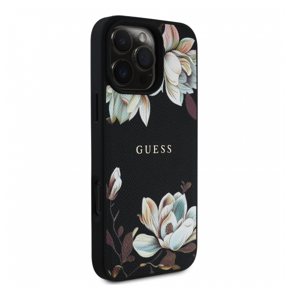 Guess PU Grained Magnolia MagSafe Fodral för iPhone 16 Pro Svart