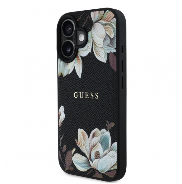 Guess PU Grained Magnolia MagSafe Fodral till iPhone 16 Svart