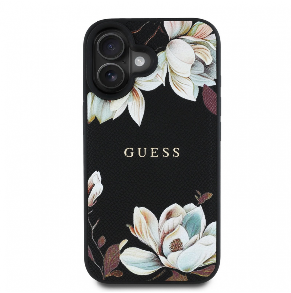 Guess PU Grained Magnolia MagSafe Fodral till iPhone 16 Svart
