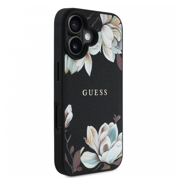 Guess PU Grained Magnolia MagSafe Fodral till iPhone 16 Svart