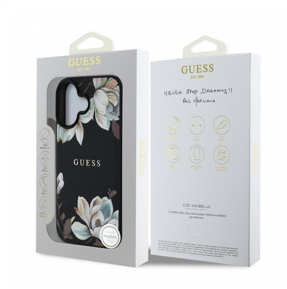 Guess PU Grained Magnolia MagSafe Fodral till iPhone 16 Svart