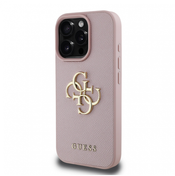 Guess PU Grained 4G metalllogofodral för iPhone 16 Pro Max Rosa