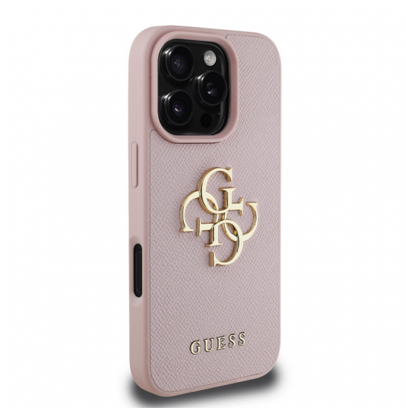 Guess PU Grained 4G metalllogofodral för iPhone 16 Pro Max Rosa