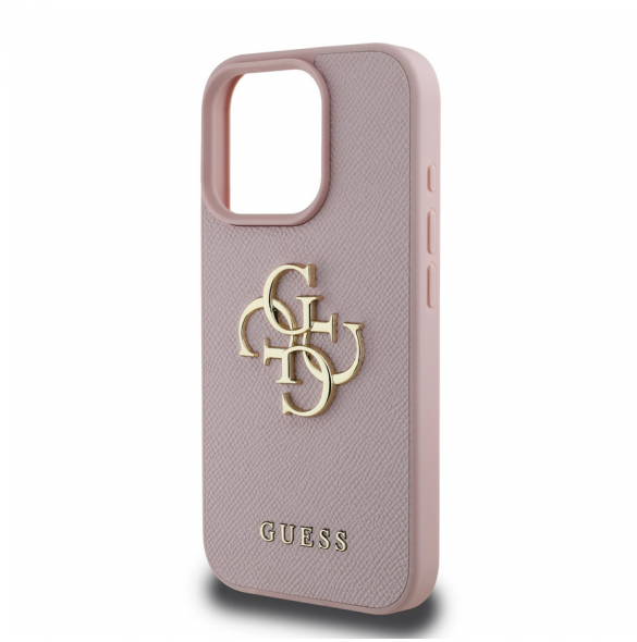 Guess PU Grained 4G metalllogofodral för iPhone 16 Pro Pink