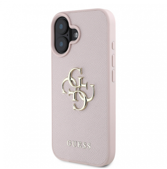 Guess PU Grained 4G metalllogofodral för iPhone 16 Rosa