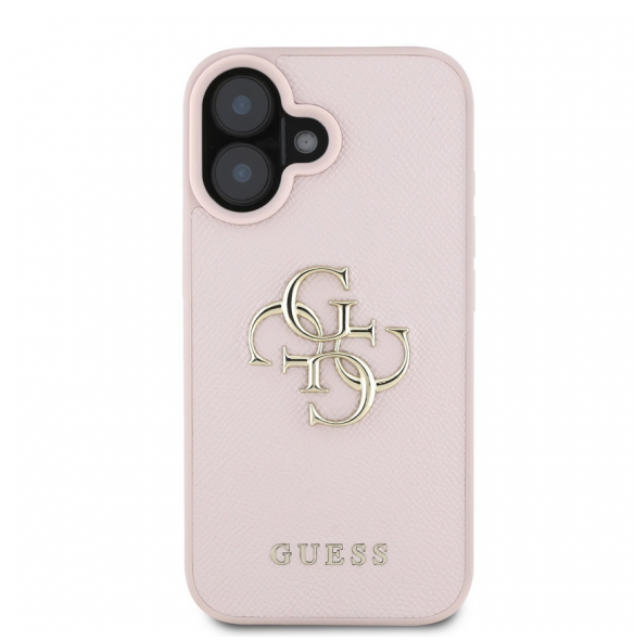 Guess PU Grained 4G metalllogofodral för iPhone 16 Rosa